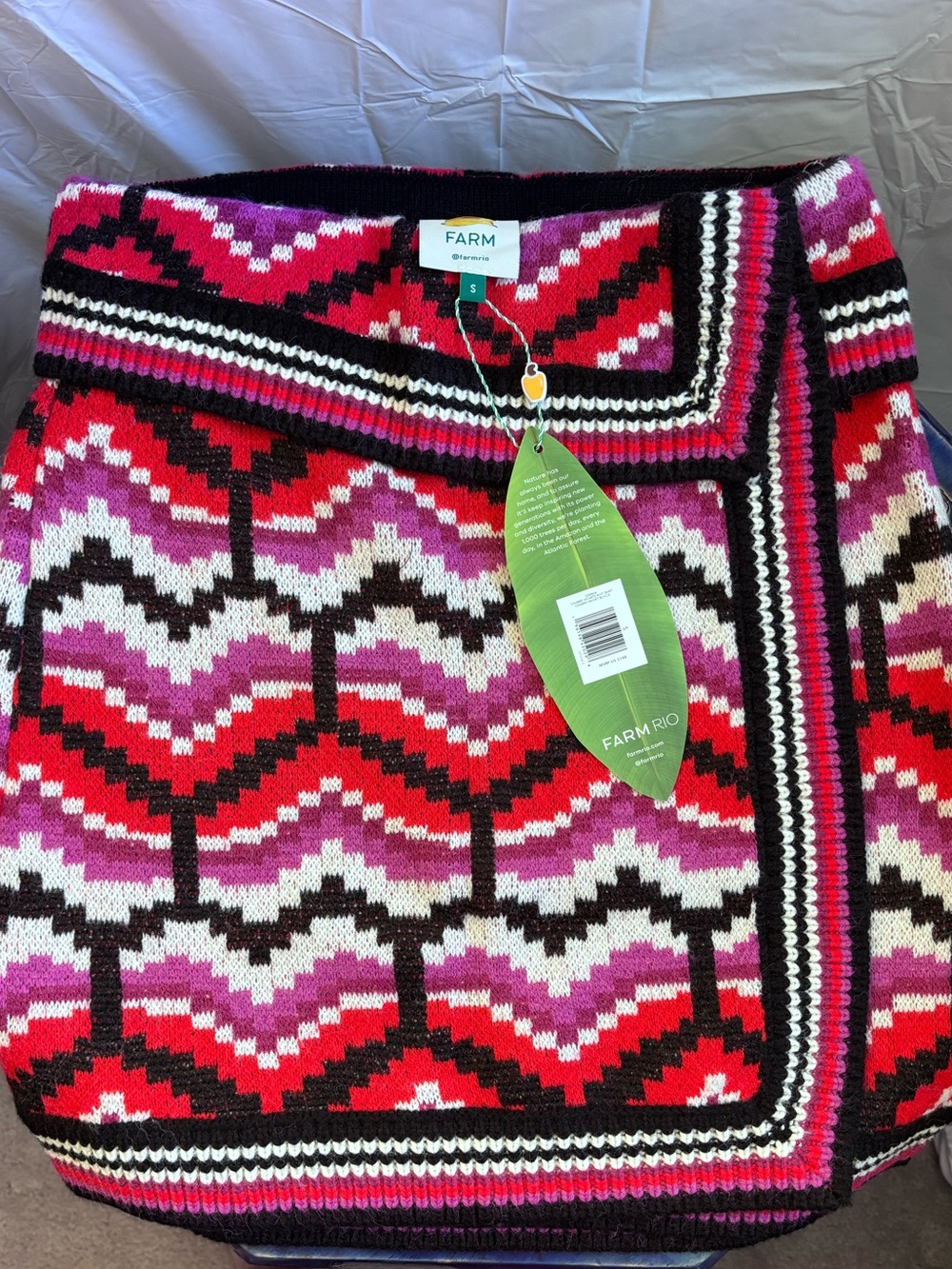 FARM Rio Multicolor Ombré Hearts Knit Skirt, Size S
